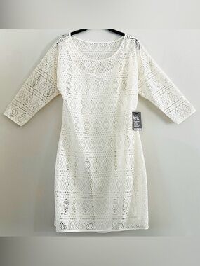 Express Elegant White Lace Lined Dress Size L NWT